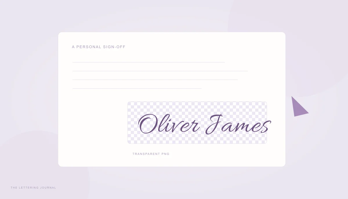 An outlined signature above a transparent checkerboard and document